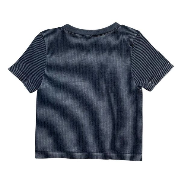 FOREVER 21 Ribbed Short Sleeve Shirt Black/Gray Size Small / Size Medium - Picture 2 of 4